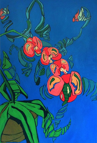 Oil & acrylic  painting of orchid by Maggie Wolszczan