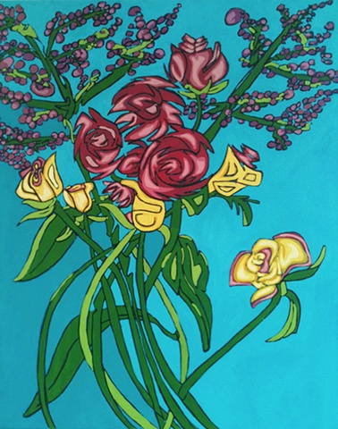 Oil & acrylic painting of peonias by Maggie Wolszczan, Contempo Artisan Boutique, Boalsburg