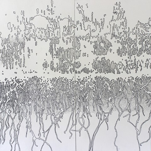 a drawing referencing forest fires by Michael Boonstra using acrylic and graphite
