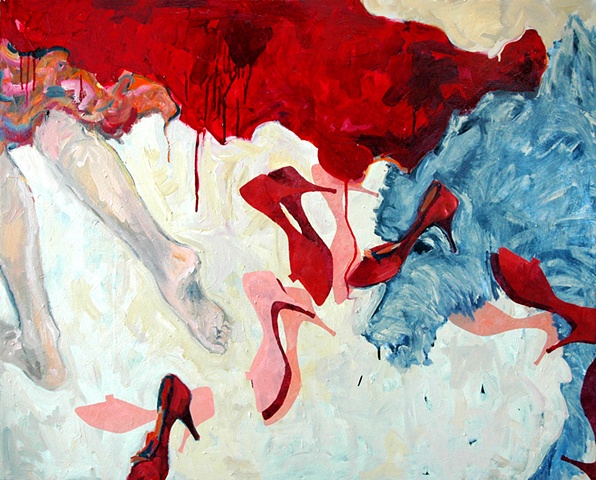 mixed metaphor of child's tale  The Red Shoes and Red Riding Hood