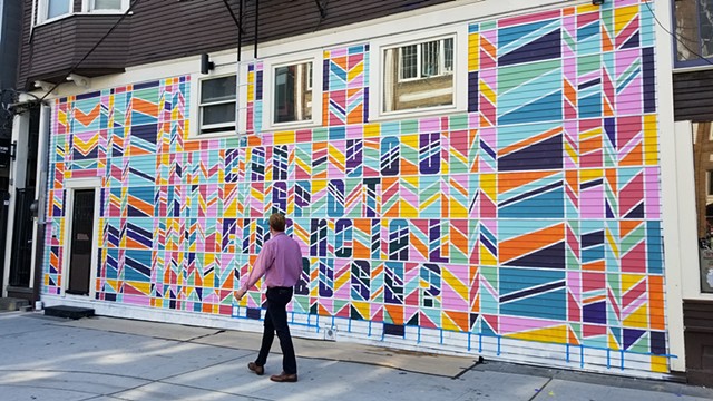 Mural, street art, Seattle, geometric, hidden message, colorful