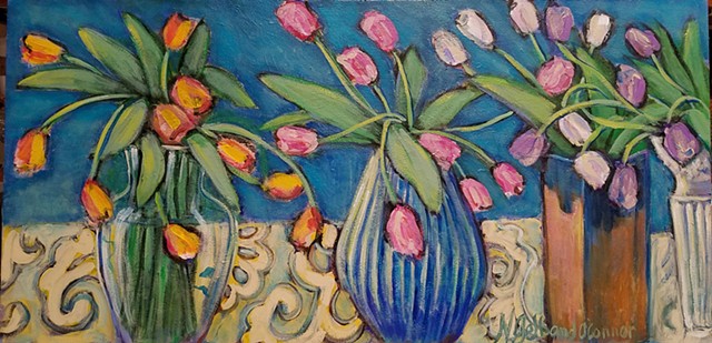 tulips, floral, still life, turquoise, wall art, original painting