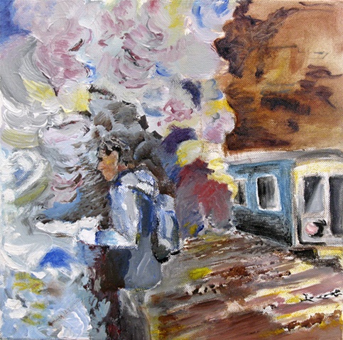 A person on a train platform, inspired by a dream