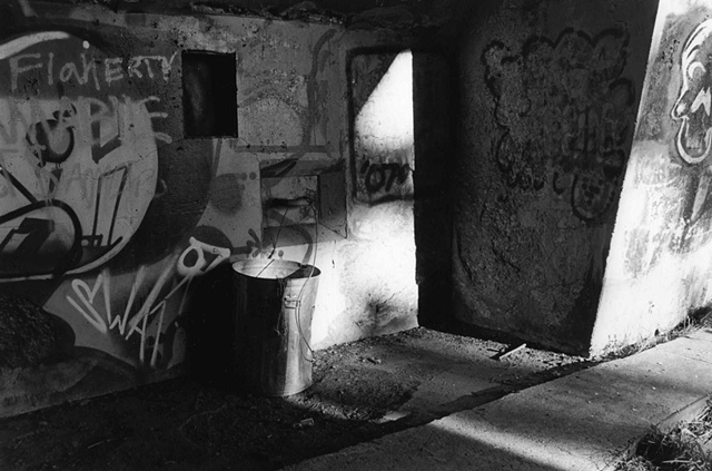photography black white battery steel fort abandoned industrial trash can graffiti