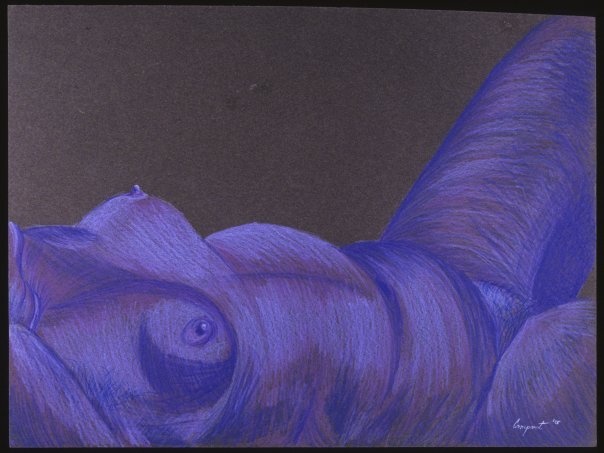 purple, colorful, colored pencil, figure, drawing, nude, woman, female, reclining