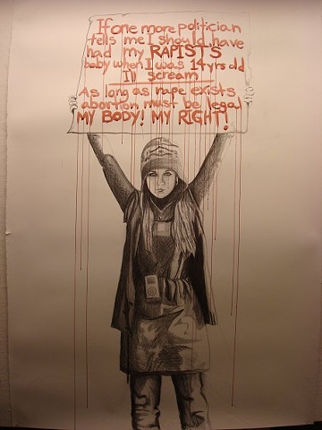 protest self portrait graphite watercolor dripping rape political feminist statement womens rights issues abortion 