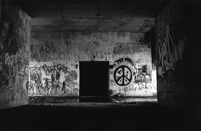 photography black white battery steel fort abandoned industrial