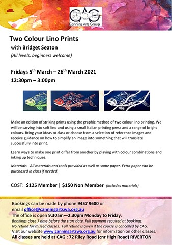 Two colour Lino Printing Class