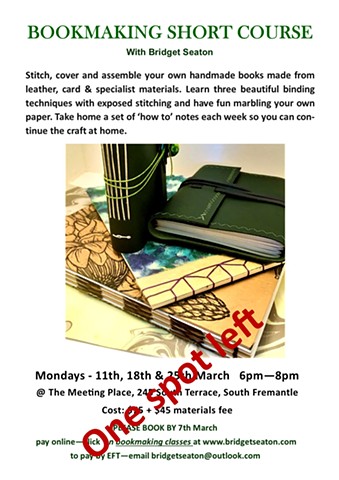 Bookmaking - Short Course 
March 2019 - The Meeting Place
$75+ $45 materials fee