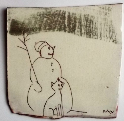 wall hanging - snowman and cat