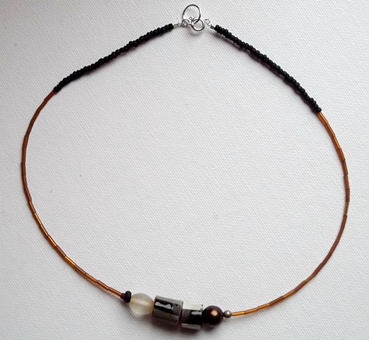 8085 necklace; mixed beads, silver plate