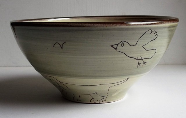 bowl with bird and folks