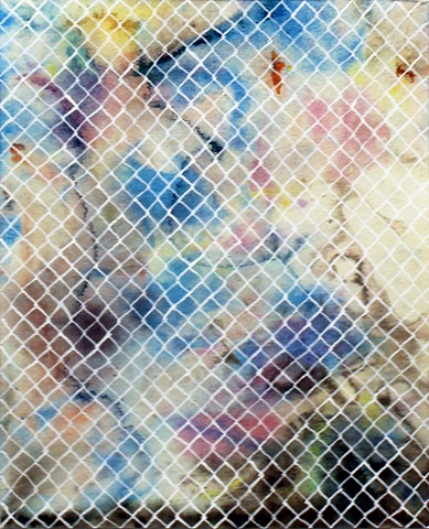 untitled (white mesh over pink, blue, purple, grey)