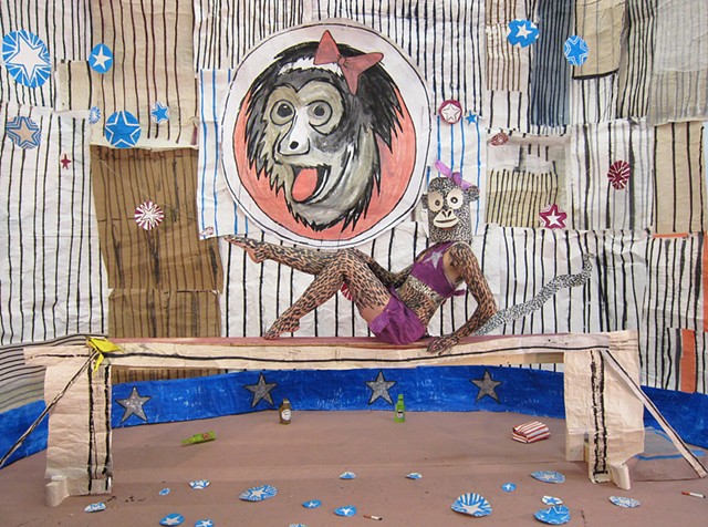 Johnny Flea and His Merry Maniacs Present the Circus, mixed-media installation, Zehra Khan is a multi-disciplinary artist who likes to make things by hand. She works in drawing, sculpture, installations, costumes, and performances for photography or film.
