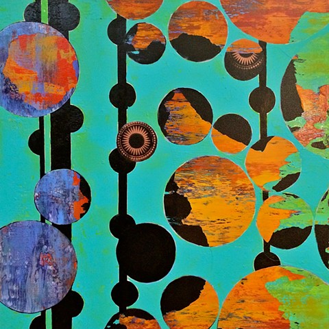 Contemporary Abstract Painting, Orange, Yellow, Blue, Green, Aqua