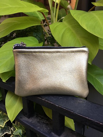 Metallic Leather Zip Pouch