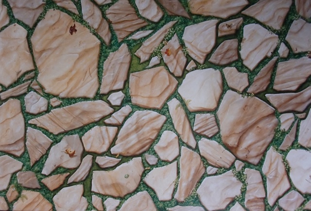 Flagstone floor cloth painted for Evans and Brown