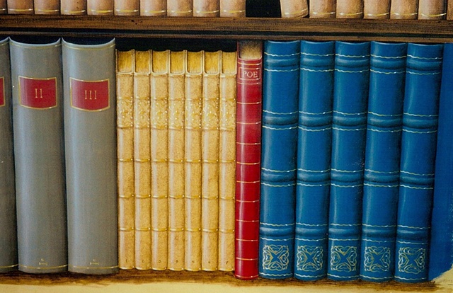 Tompe l' oeil books painted on canvas for Willem Rack'e Studio