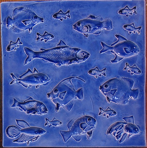 SOLD Aegean Blue Fish 8"x8"