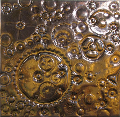 SOLD Gears Gold 12"x12" 