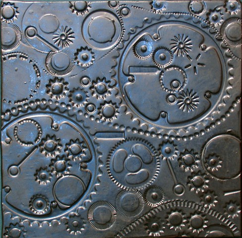 SOLD Pewter Gears 12"x12" 2014
