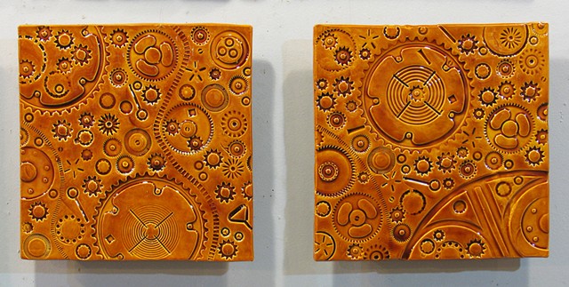 SOLD Amber Gears - 2 12"x12" tiles