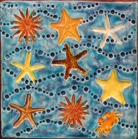 SOLD Colorful Starfish 8"x8"