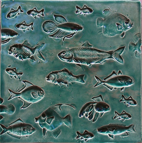 SOLD Fish sea-green 8"x8"