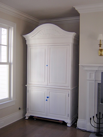 Colonial Style white entertainment center built-in 