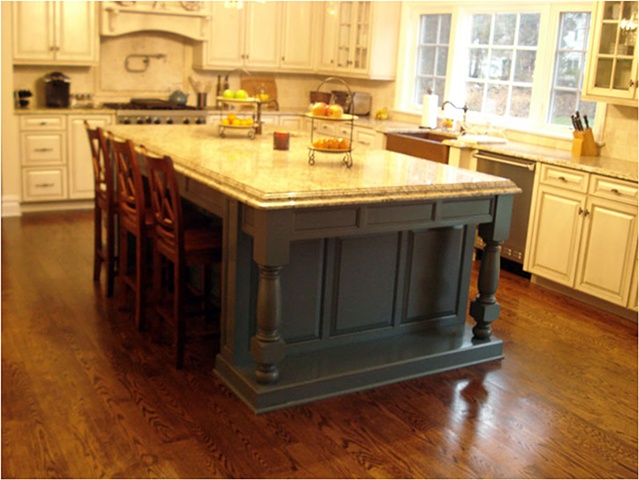 Island and Cabinetry in French country style Kitchen. 