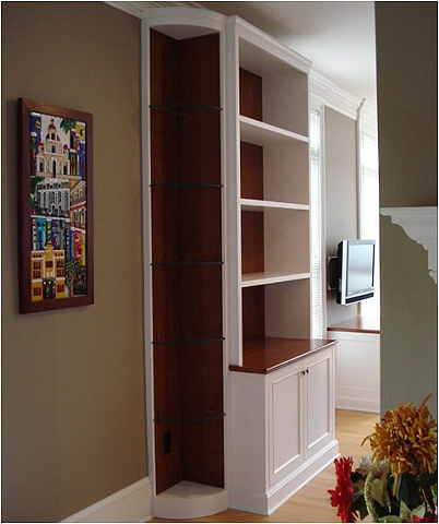 Cherry Corner Built-in with glass shelves
