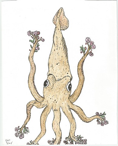 A squid with cherry blossom tentacles