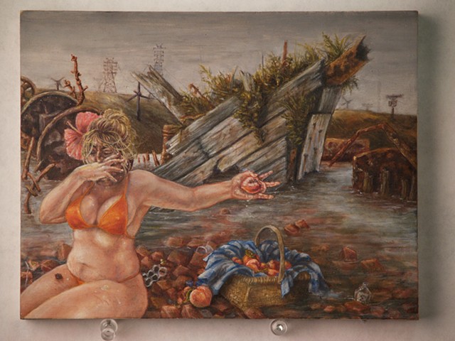 DNNELSON duncan noell nelson painting art miniature peaches beach bricks wreck derelict shipwreck destroyed abandoned