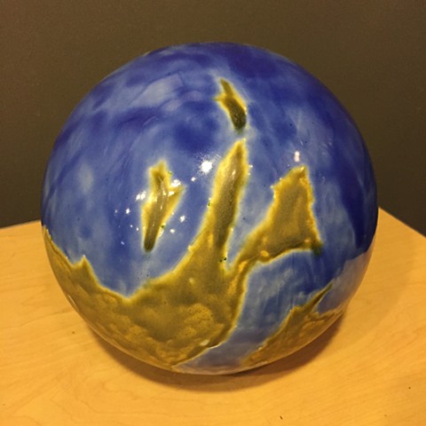 Jason Messinger ceramic globe sculpture of fantasy planet
