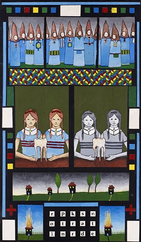 self taught artist gouache folk art painting there is a ghost in the house  www.davidruhlman.com