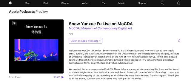 Snow Yunxue Fu Artist Interview and Solo Show Virtual Walk Through with Museum of Contemporary Digital Art (MoCDA) on Apple Podcast