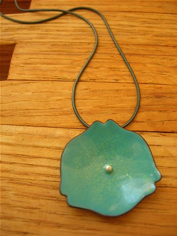 lilium necklace enamel copper turquoise silver oxidized 