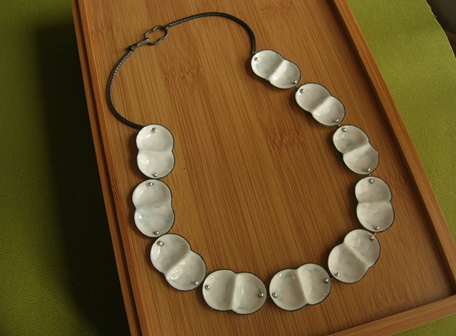 mitosis enamel pearl necklace silver oxidized