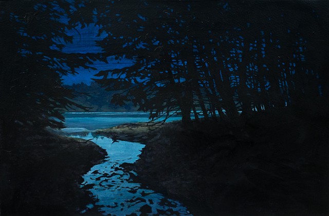 Acrylic Nocturne of Lake in Marin County