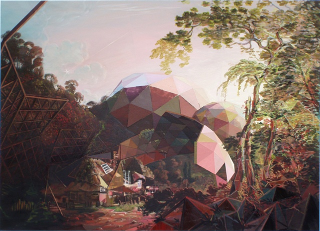 Wright of Derby painting re-mixed with geodisic forms
