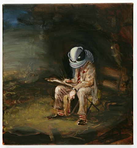 portrait of Prince Charles painting in a badger helmet 