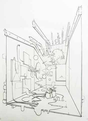 interior perspective drawing with imagined contents