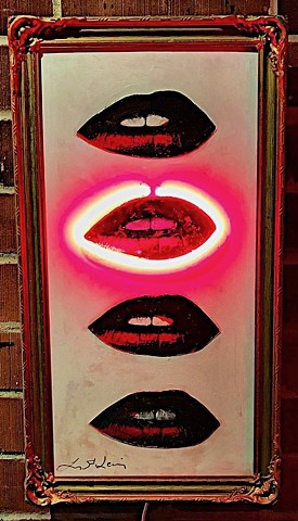 Hot Lips.  Mixed media with neon on panel. $2500. (SOLD)