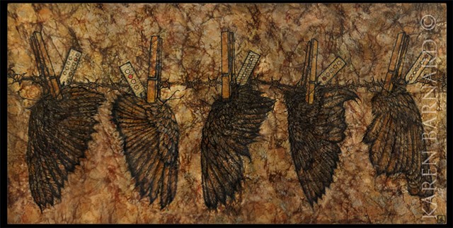 mixed media, patagonia, recycled, upcycled, distressed, resin, ink, fluid acrylic, india ink, wings, codes, secret, messages 