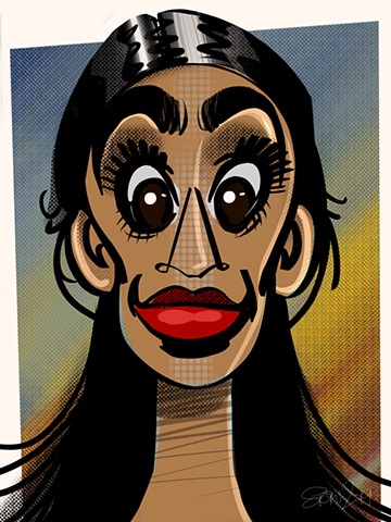 Alexandria Ocasio-Cortez, digital caricature, 9" x 12"