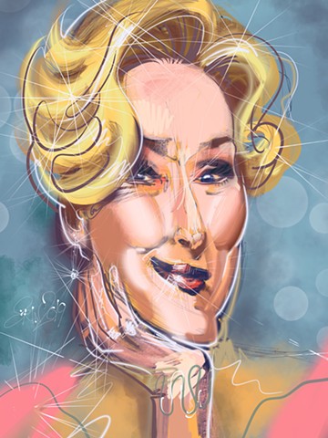 Meryl Streep, digital caricature, 9" x 12"