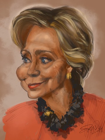 Hilary Clinton, digital caricature, 9" x 12"