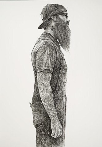 Ink drawing, Sumi ink, Pen and ink, Portrait, Large-scale drawing, Black and white, Beard, Tattoo 