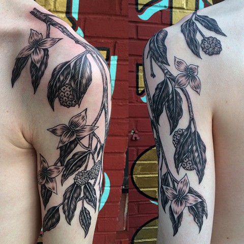dogwood tattoo, leta gray tattoo, leta lou tattoo, leta gray, botanical tattoo, leta, plant tattoo