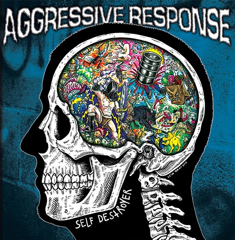 Aggressive Response, Albany Hardcore, Leta Gray, Self Destroyer, punk rock, skull section, illustrative cartoon, album cover